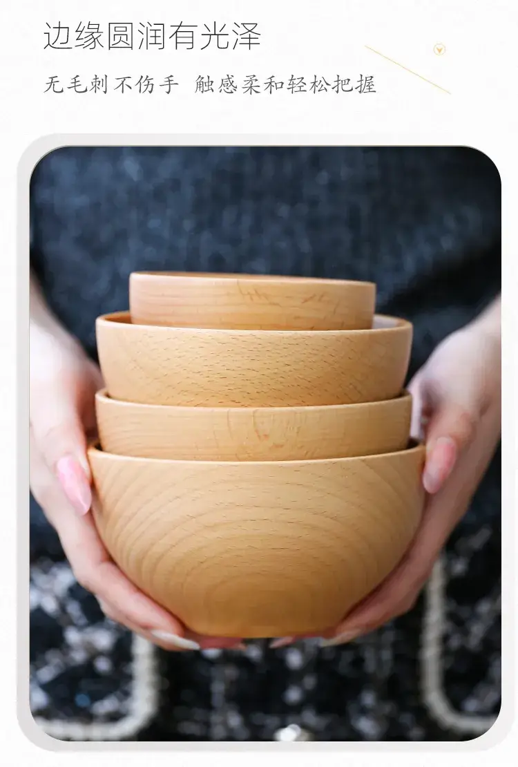 Hand Polished Wooden Rice Bowl Large Medium Small — feature 26