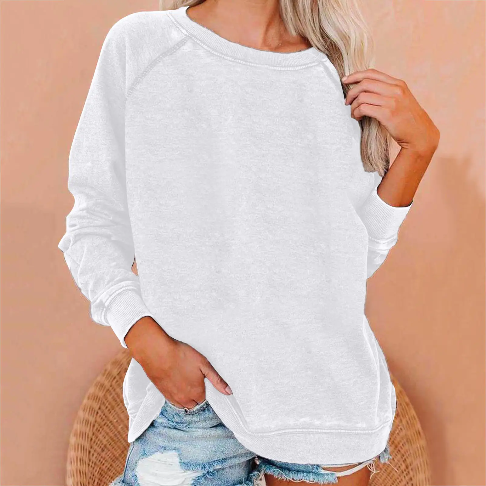 Women's Round Neck Sweatshirt Maroon Loose Fit