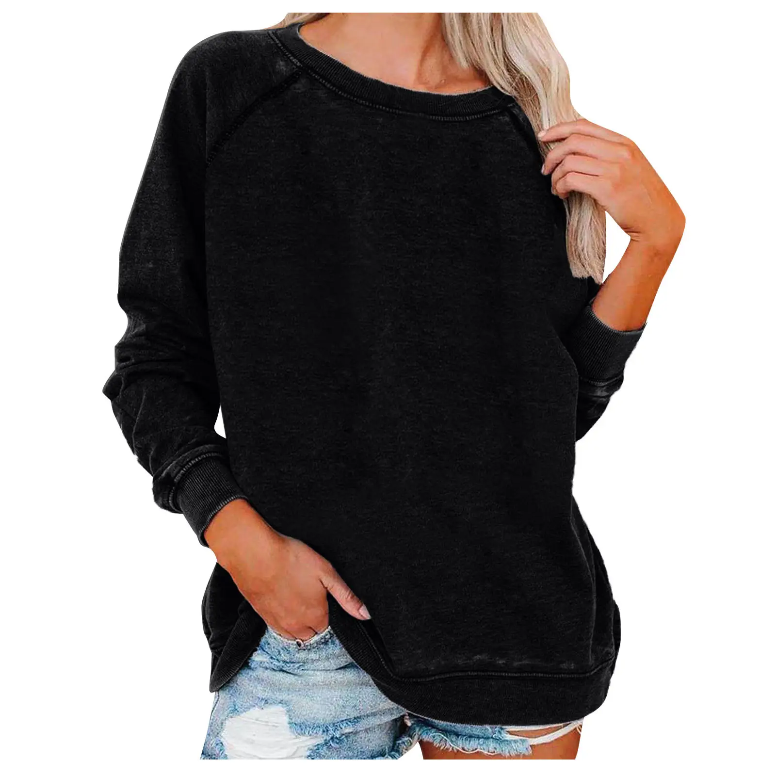 Women's Round Neck Sweatshirt Maroon Loose Fit