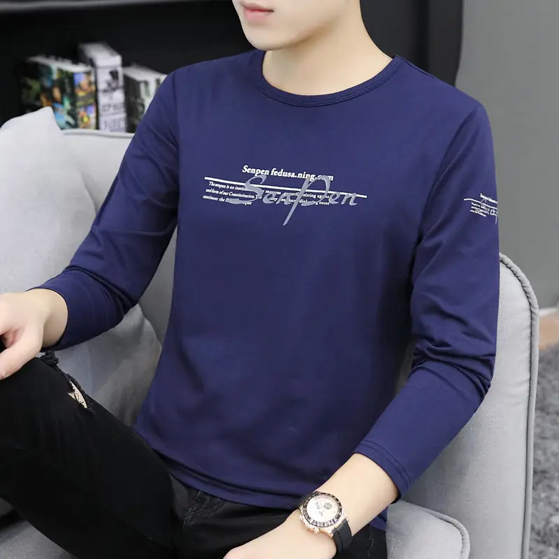 Men White Long Sleeve Korean Style T-Shirt - Image 5