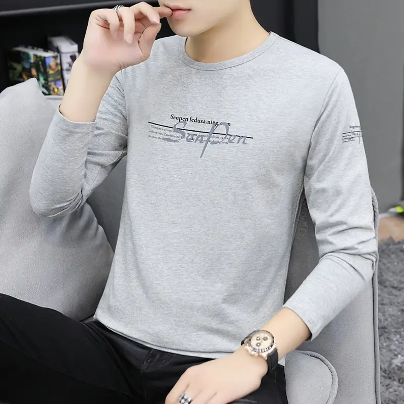 Men White Long Sleeve Korean Style T-Shirt - Image 9