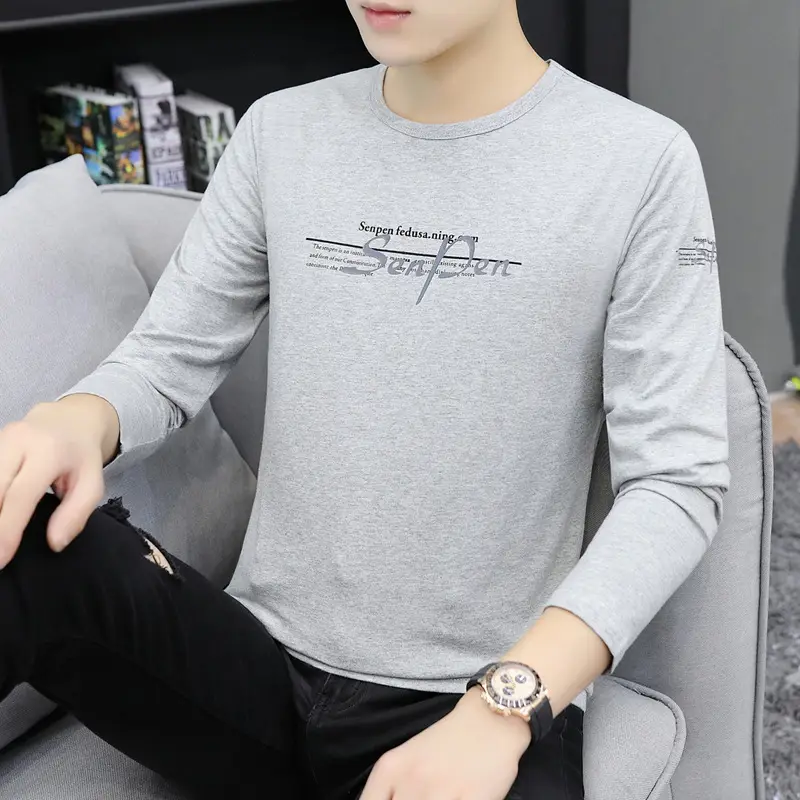Men White Long Sleeve Korean Style T-Shirt - Image 2