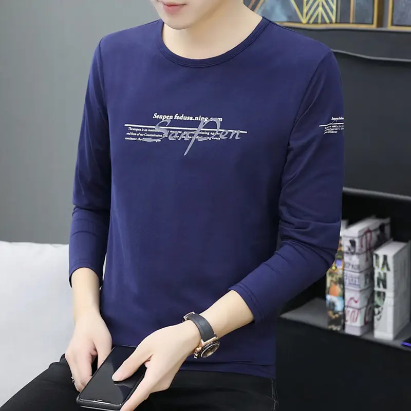 Men White Long Sleeve Korean Style T-Shirt - Image 4