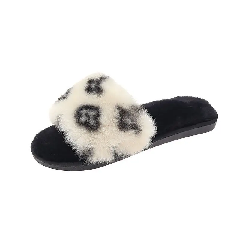 Foreign Trade Printed One-Strap Furry Slippers for Women, 2025 Autumn and Winter New Style, Soft-Soled, Suitable for Home and Outdoor Wear, Warm Stitched Cotton Slippers