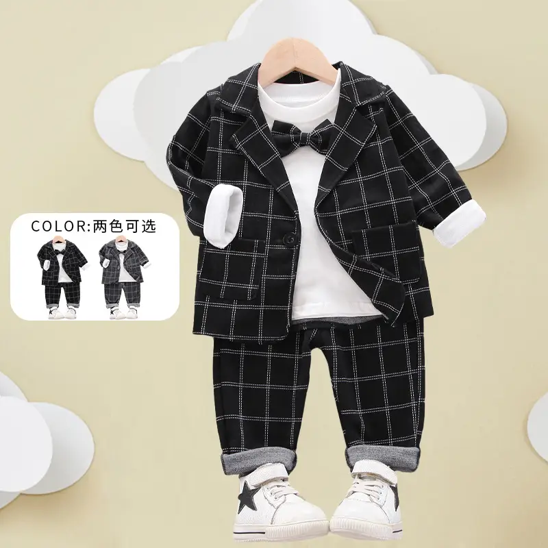 Korean Boy Plaid Suit White Sneakers 3Pc - Image 3