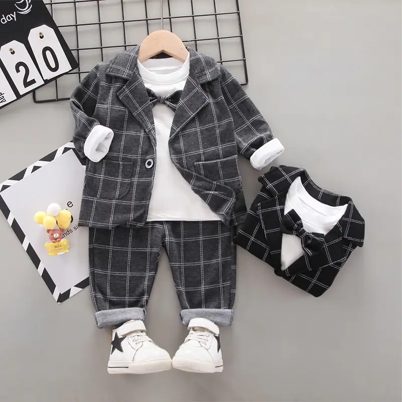 Korean Boy Plaid Suit White Sneakers 3Pc - Image 5