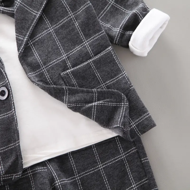 Korean Boy Plaid Suit White Sneakers 3Pc - Image 6