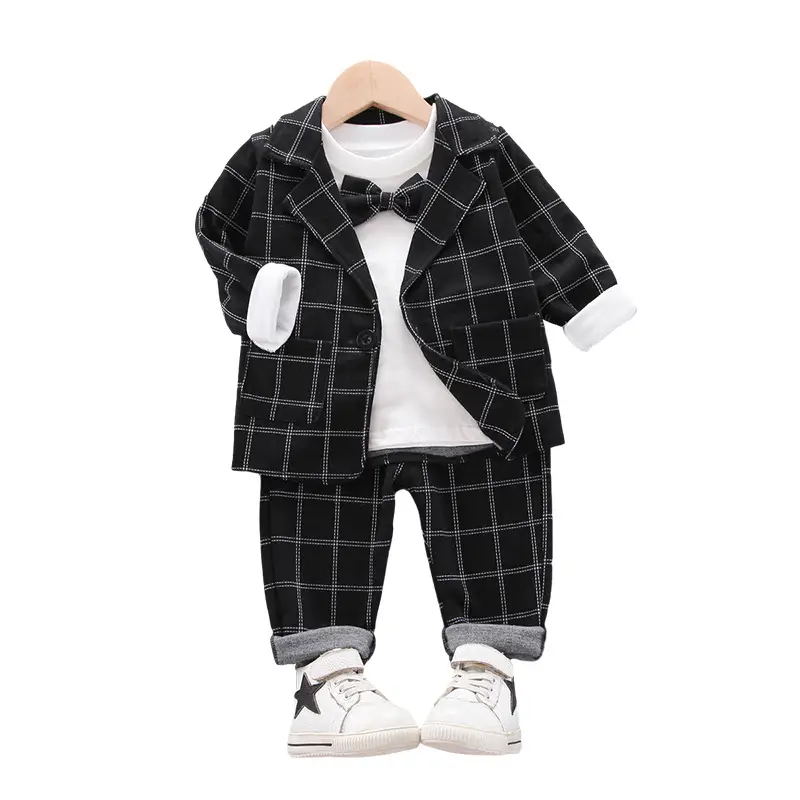 Korean Boy Plaid Suit White Sneakers 3Pc - Image 2