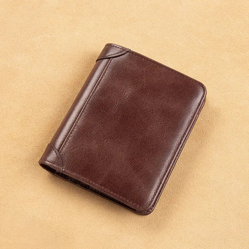 Factory Direct Sales Genuine Leather Wallet Men's Wallet Ultra-Thin Short First-Layer Cowhide Wallet Driver's License Integrated Fashionable and Simple