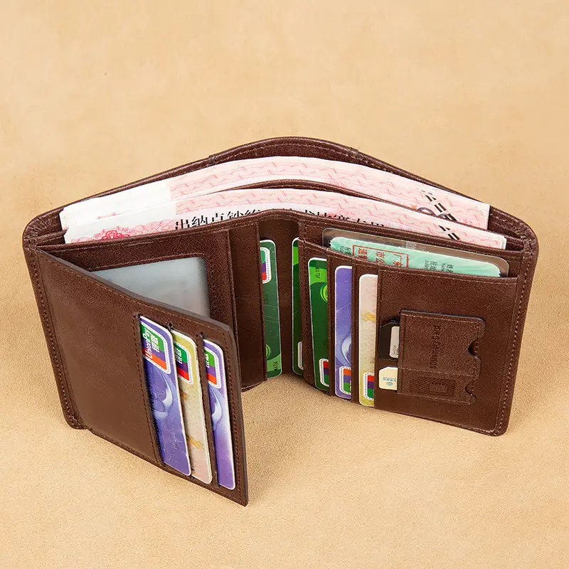 Factory Direct Sales Genuine Leather Wallet Men's Wallet Ultra-Thin Short First-Layer Cowhide Wallet Driver's License Integrated Fashionable and Simple
