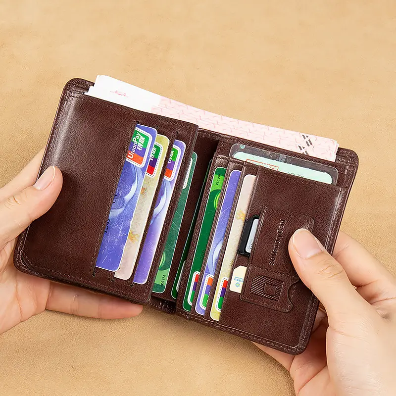 Factory Direct Sales Genuine Leather Wallet Men's Wallet Ultra-Thin Short First-Layer Cowhide Wallet Driver's License Integrated Fashionable and Simple