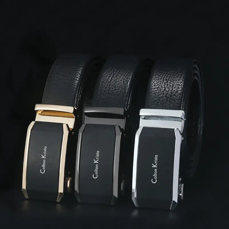 Men's Black Leather Belt with Automatic Buckle - Image 24