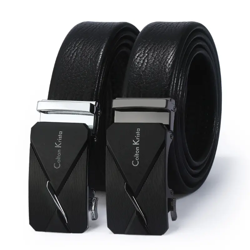 Men's Black Leather Belt with Automatic Buckle - Image 25