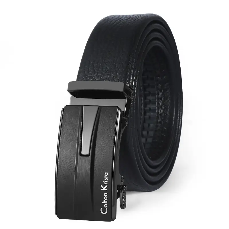 Men's Black Leather Belt with Automatic Buckle - Image 10