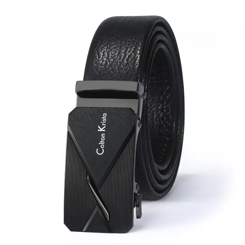 Men's Black Leather Belt with Automatic Buckle - Image 16
