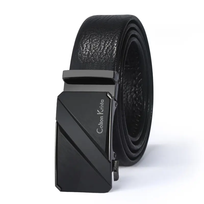 Men's Black Leather Belt with Automatic Buckle - Image 19