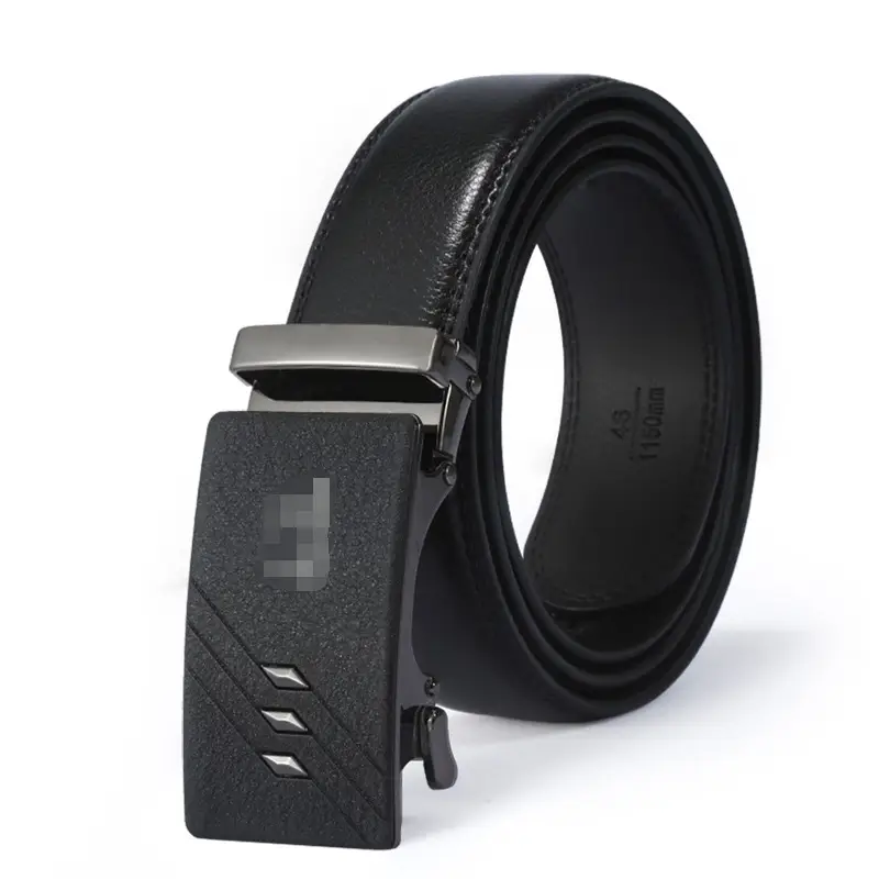 Men's Black Leather Belt with Automatic Buckle - Image 2