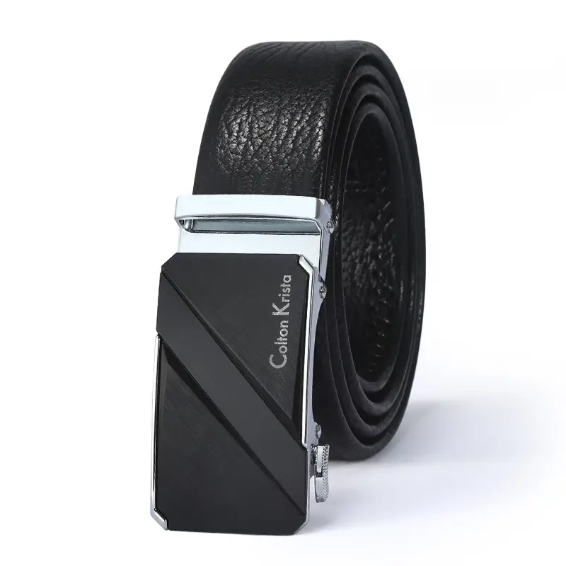 Men's Black Leather Belt with Automatic Buckle - Image 20