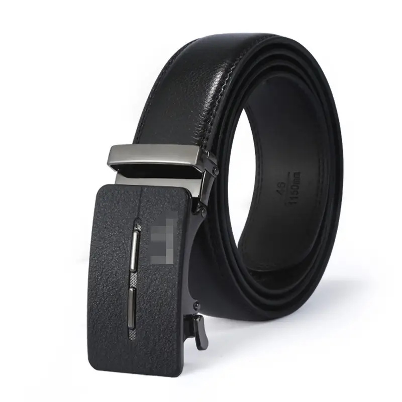 Men's Black Leather Belt with Automatic Buckle - Image 4