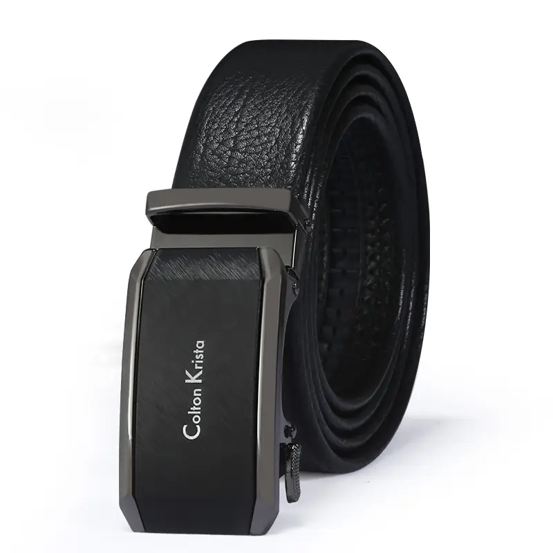 Men's Black Leather Belt with Automatic Buckle - Image 7