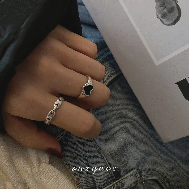 Black Heart Open Ring for Women Retro Cold Style - Image 4