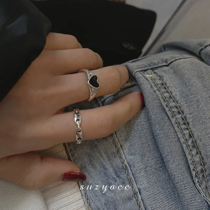 Black Heart Open Ring for Women Retro Cold Style - Image 5