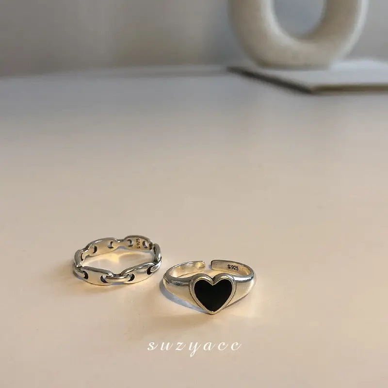 Black Heart Open Ring for Women Retro Cold Style - Image 6