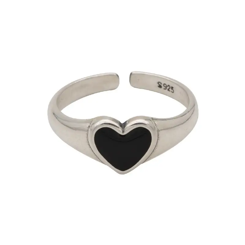 Black Heart Open Ring for Women Retro Cold Style - Image 7