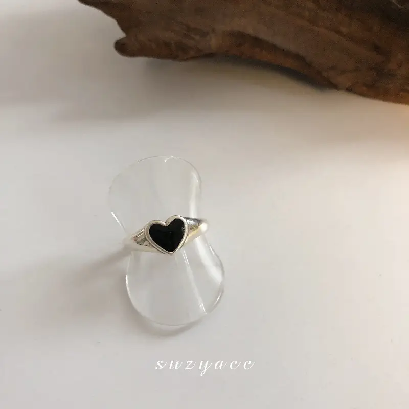 Black Heart Open Ring for Women Retro Cold Style - Image 2