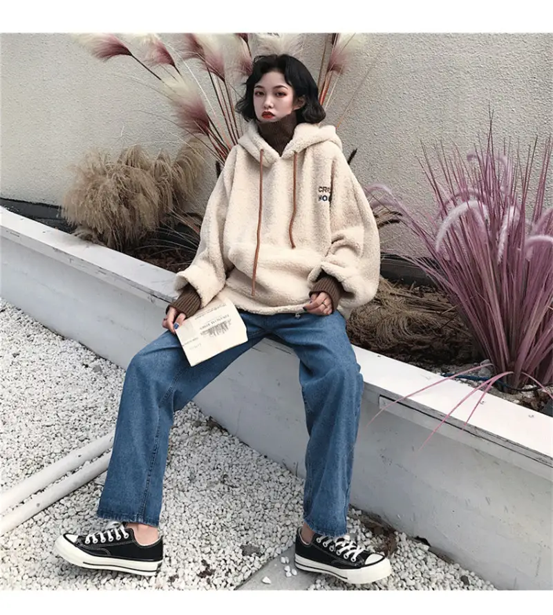 Korean Style Plush Hooded Sweater Coat Cream 2022 — feature 20