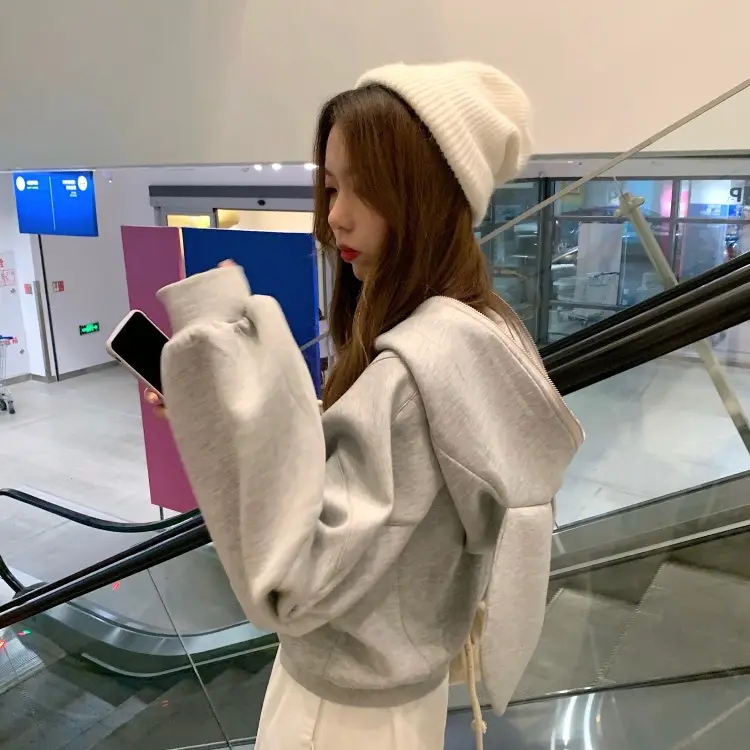Women Grey Anti-Pilling Hooded Sweatshirt Set - Image 4