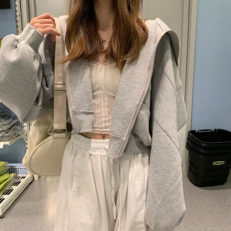Women Grey Anti-Pilling Hooded Sweatshirt Set — feature 2