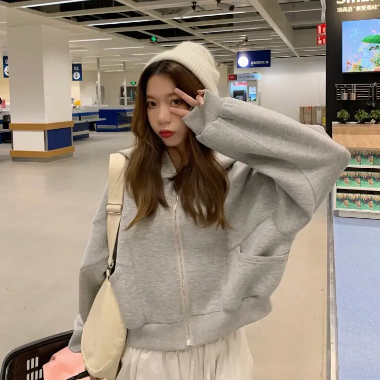 Women Grey Anti-Pilling Hooded Sweatshirt Set — feature 3