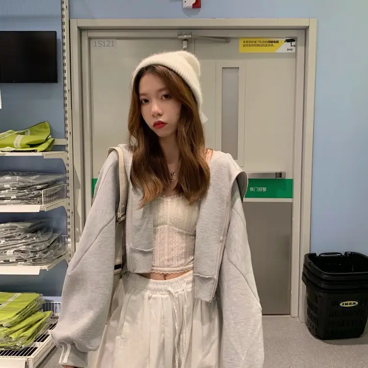 Women Grey Anti-Pilling Hooded Sweatshirt Set — feature 5