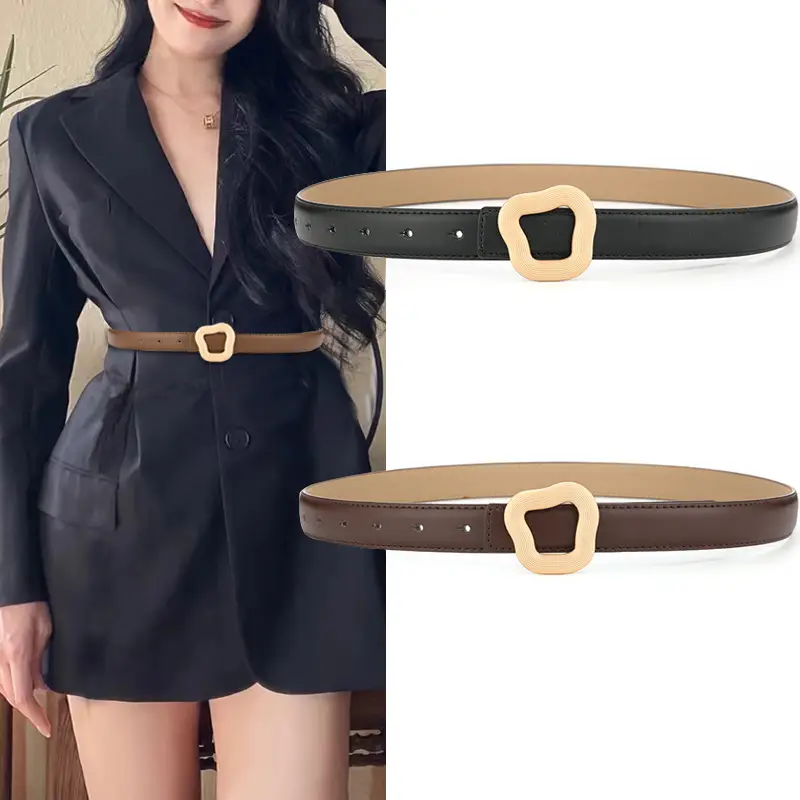 Women Genuine Leather Belt Tan Buckle - Image 7