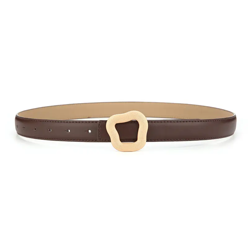 Women Genuine Leather Belt Tan Buckle - Image 4