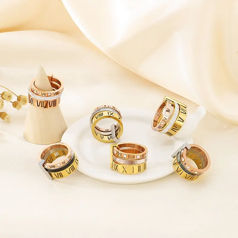Stainless Steel Multi-Ring with Roman Letter Design - Image 30