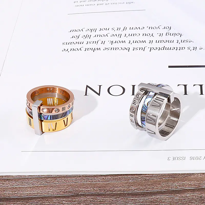 Stainless Steel Multi-Ring with Roman Letter Design - Image 32
