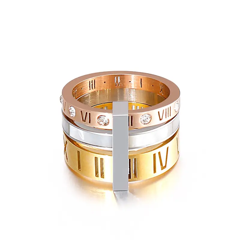 Stainless Steel Multi-Ring with Roman Letter Design - Image 33