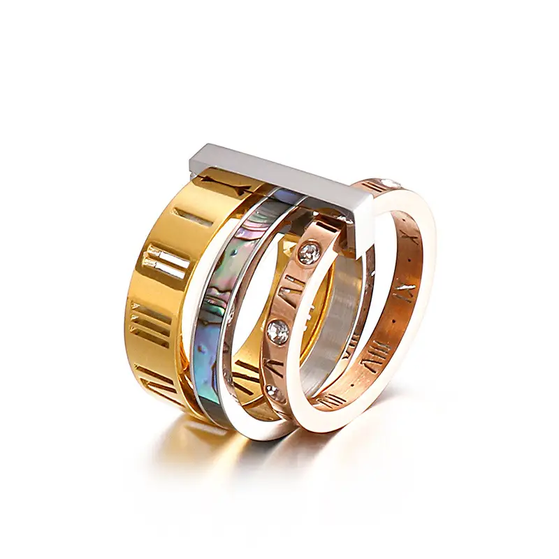 Stainless Steel Multi-Ring with Roman Letter Design - Image 10