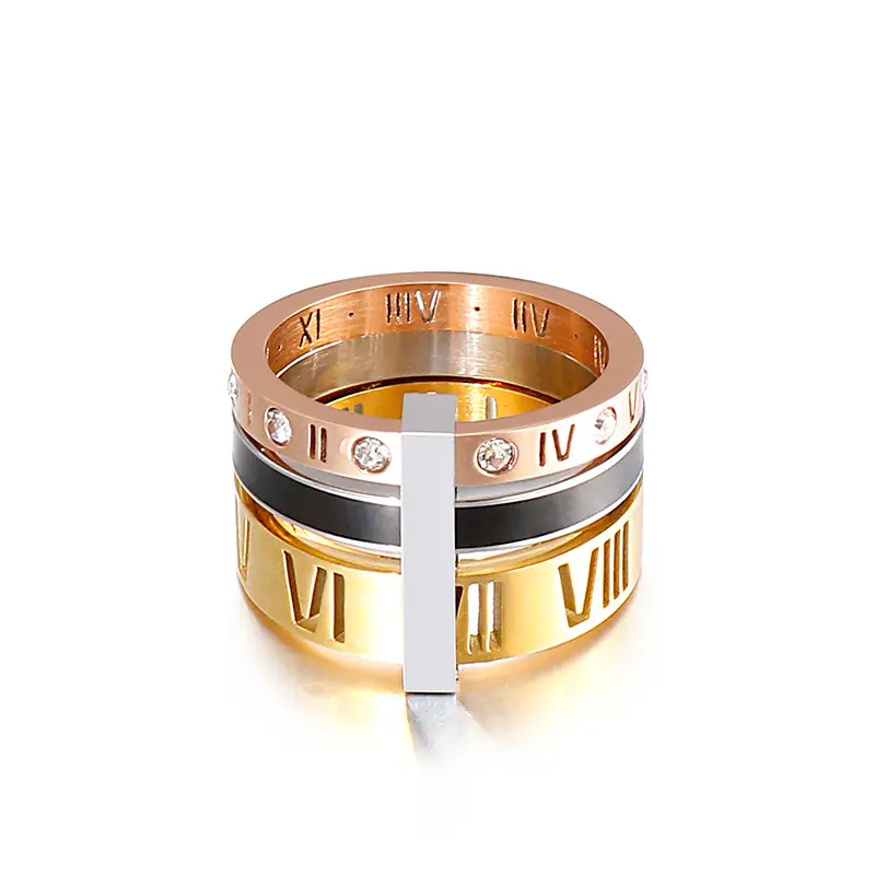 Stainless Steel Multi-Ring with Roman Letter Design - Image 17