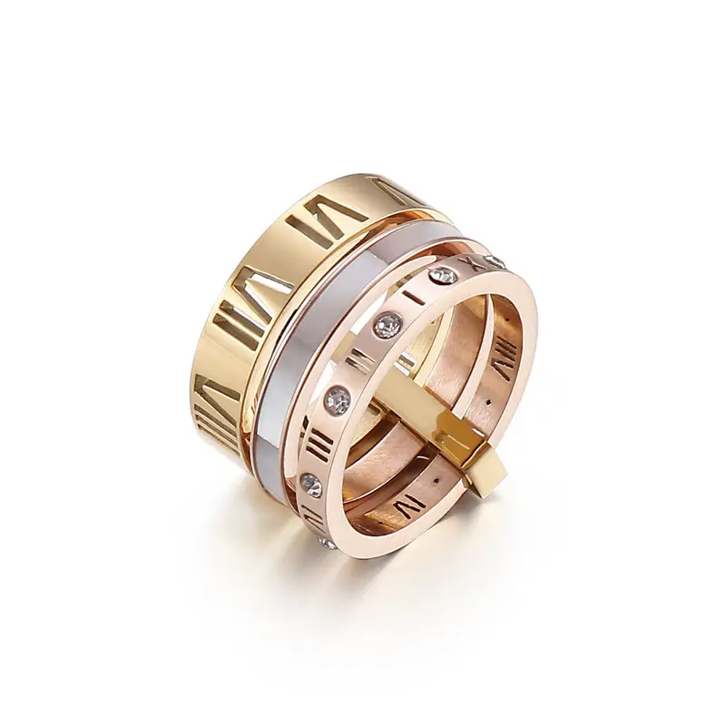 Stainless Steel Multi-Ring with Roman Letter Design - Image 2