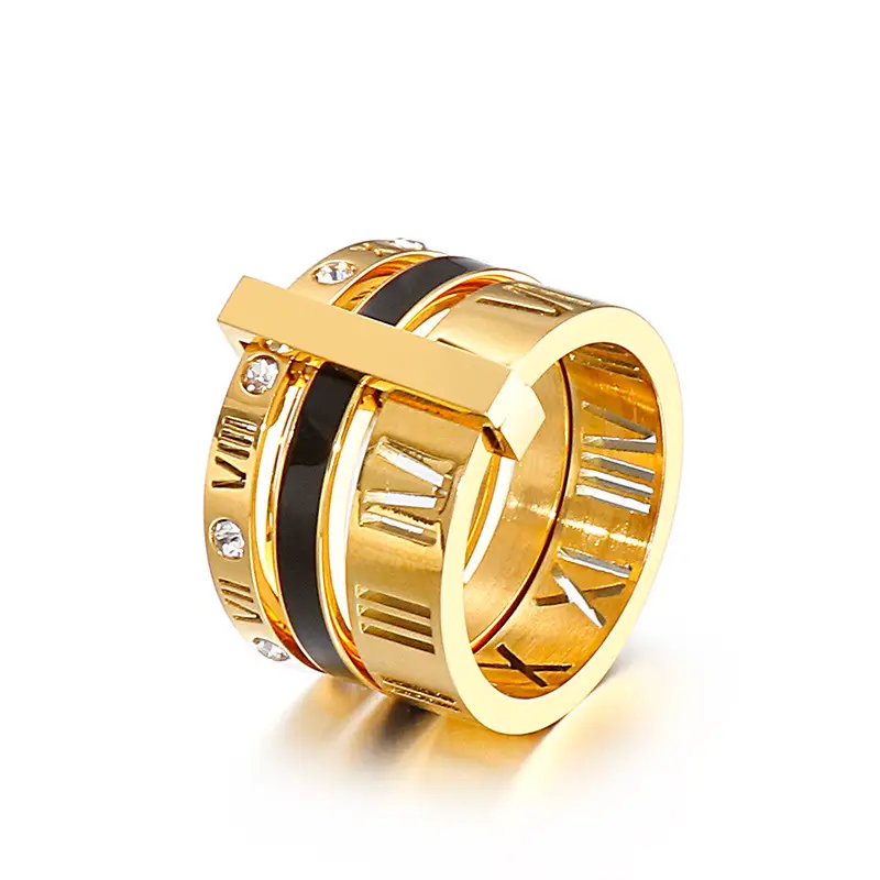 Stainless Steel Multi-Ring with Roman Letter Design - Image 3