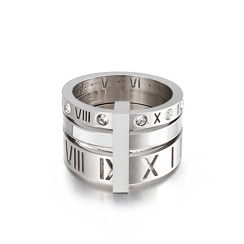 Stainless Steel Multi-Ring with Roman Letter Design - Image 5