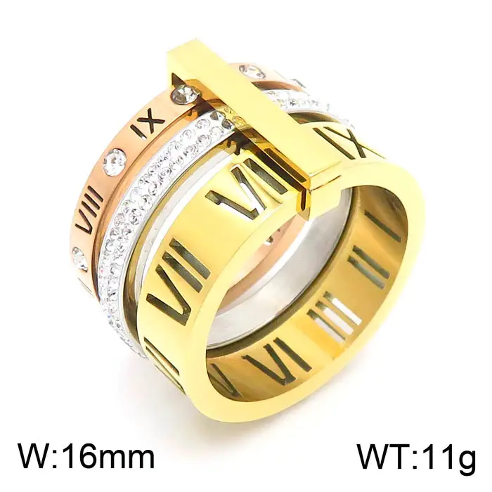 Stainless Steel Multi-Ring with Roman Letter Design - Image 8