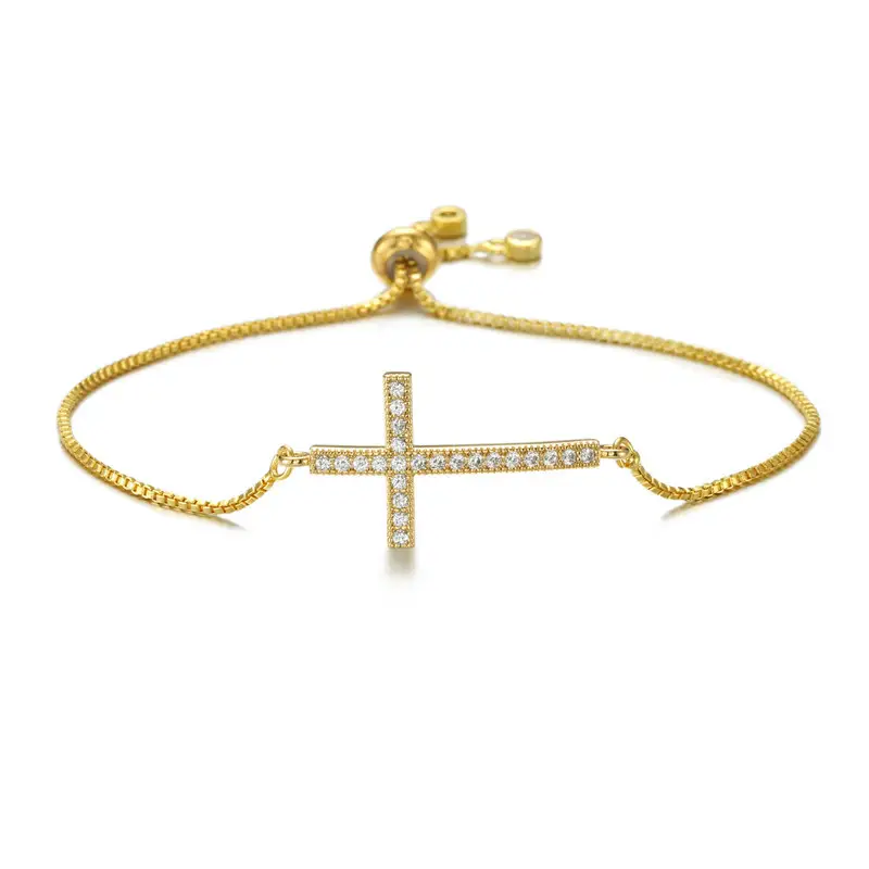 Cross Bracelet for Women Adjustable Zircon Gold Silver - Image 2