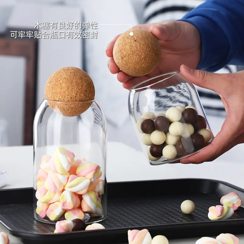 Glass Ball Cork Storage Jar for Dried Fruits & Coffee