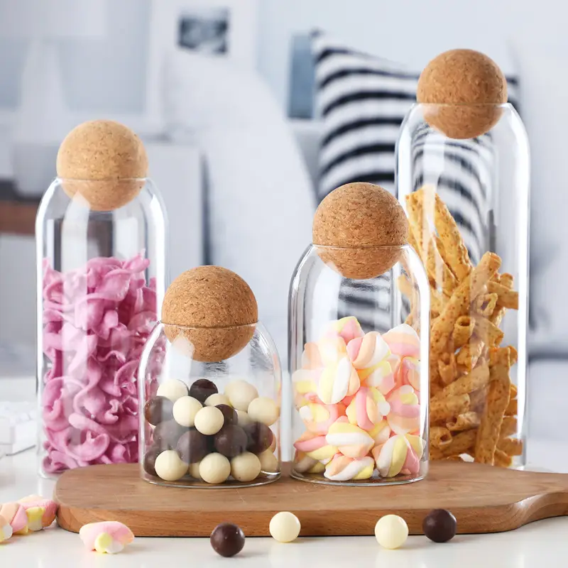 Glass Ball Cork Storage Jar for Dried Fruits & Coffee