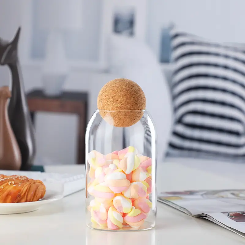 Glass Ball Cork Storage Jar for Dried Fruits & Coffee