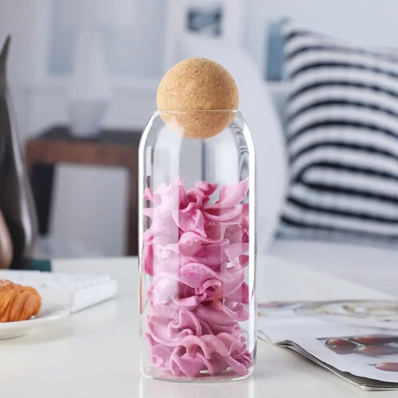 Glass Ball Cork Storage Jar for Dried Fruits & Coffee